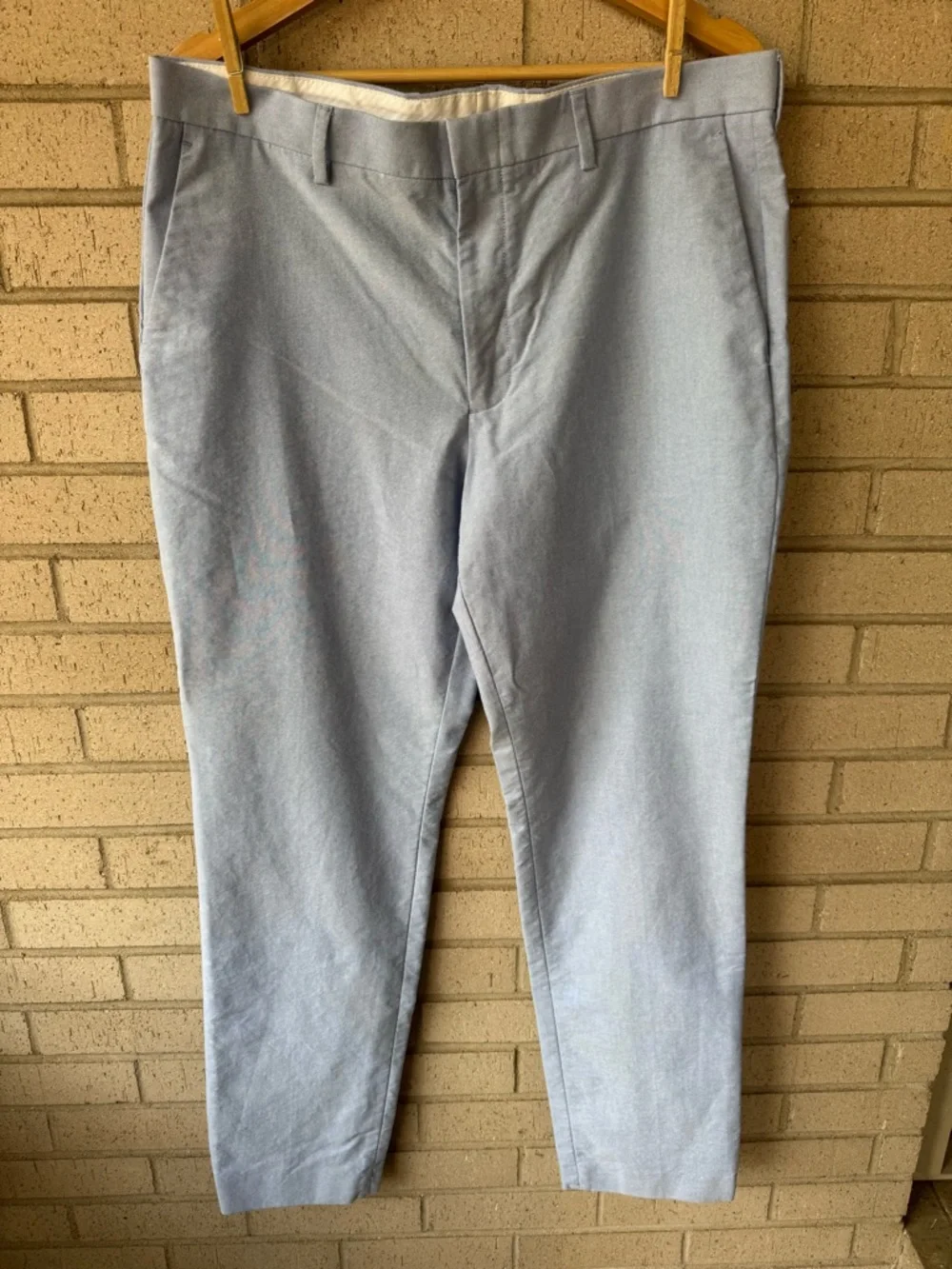 J. Crew Ludlow Slim Suit Dress Pant Light Blue Portuguese cotton oxford 34x32